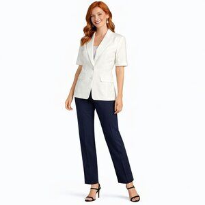 ZARA XS White Linen-Blend Womens Blazer With Short Sleeves NWT